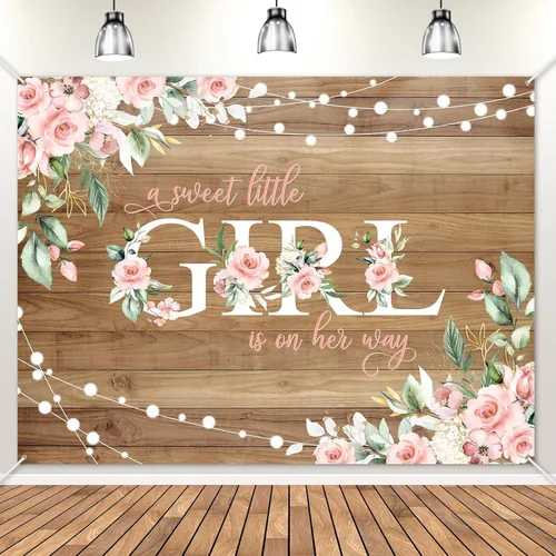Miniatura 9 de Avezano Cartel rústico para baby shower con texto en inglés "A Sweet Little Girl is on Her Way", decoración de fiesta de baby shower, pancarta