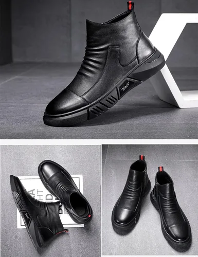 Miniatura 10 de Keilinia Botas de cuero casuales de alta calidad italianas negras para hombre, botines antideslizantes que absorben los golpes para otoño 2022