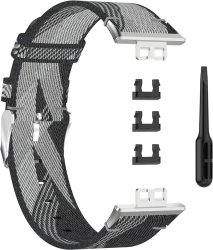 Miniatura 4 de Correa de repuesto compatible con Huawei Watch Fit para mujeres y niñas, tejido a rayas ligero tejido de liberación rápida para Huawei Watch Fit