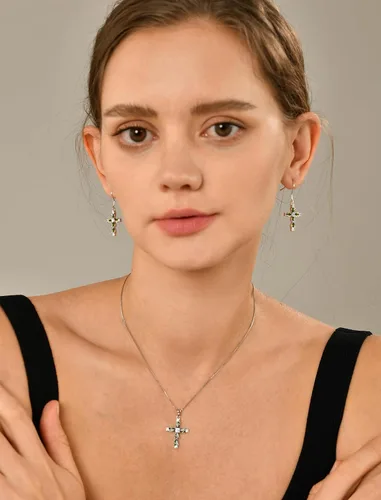 Miniatura 2 de YL Collar de cruz de piedras preciosas de plata de ley 925 con piedra natal religiosa, joyería para mujer