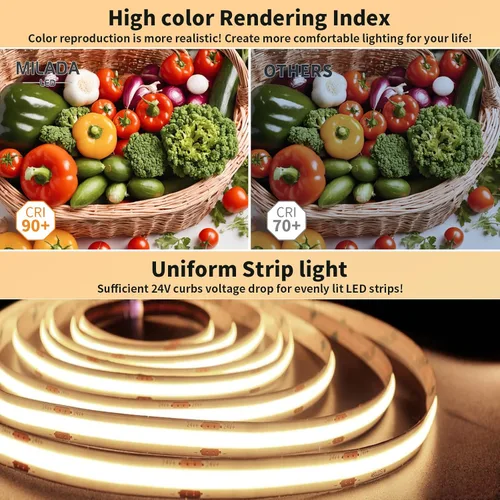 Miniatura 2 de Tira de Luces LED COB 3000K 80 pies/24M tira led blanca cálida regulable de alto lumen (2 rollos de 40 pies) Adaptador UL 24V Adhesivo Adecuado