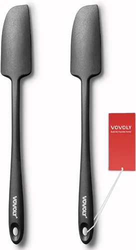 Vovoly - Paquete de 2 espátulas de silicona para frascos, pequeño rascador de goma de diseño sin costuras con núcleo de acero inoxidable, resistente