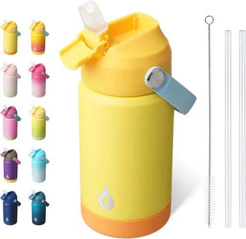 Miniatura 26 de BJPKPK - Botella de agua aislada con tapa de popote, 532 ml Botellas termo con boquilla suave, asa flexible y base antideslizante, libre de BPA, a