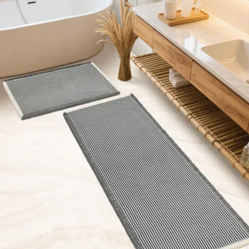 Miniatura 58 de IM HOME Tapete de baño de punto gofre, color caqui, de 24 x 17 pulgadas, tejido bohemio, moderno, absorbente, antideslizante, suave, lavable