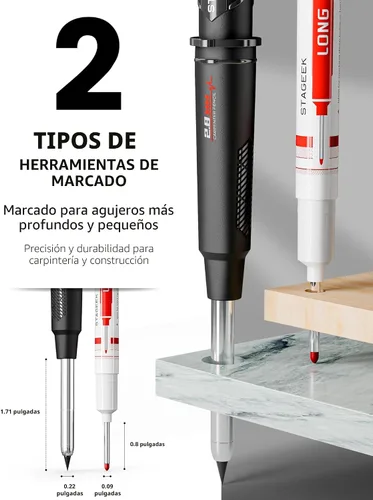 Miniatura 3 de STAGEEK Lápiz de carpintero con sacapuntas, lápices mecánicos de carpintero con 19 repuestos, lápiz de construcción, herramientas de carpintería