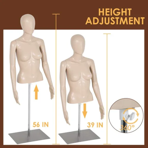 Miniatura 6 de Maniquí femenino Torso Forma de vestido Maniquí de costura 39-56 pulgadas altura ajustable vestido modelo maniquí cabeza de exhibición vestido