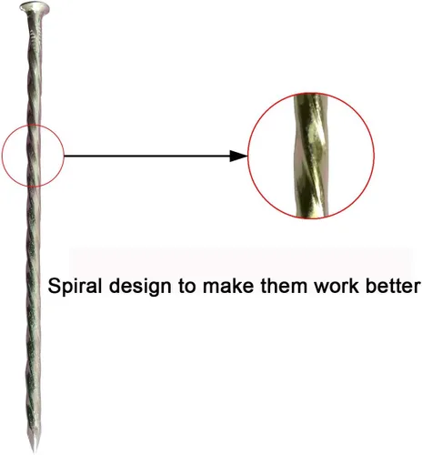 Miniatura 3 de Paquete de 200 clavos de metal galvanizado de 6 pulgadas, picos de paisaje en espiral, clavos de césped resistentes para césped artificial, Paquete