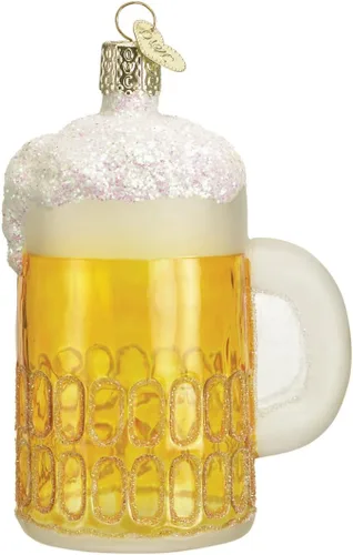 Old World Christmas Taza de vidrio soplado de cerveza para árbol de Navidad, decoración navideña artesanal, colección de cerveza Taza de cerveza