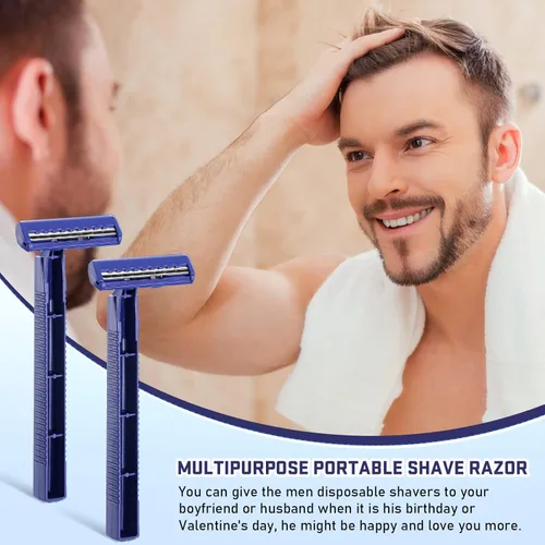 Miniatura 7 de Chumia Maquinillas de afeitar de doble hoja para hombres, afeitadoras desechables de acero inoxidable, afeitadoras de plástico a granel, multiusos