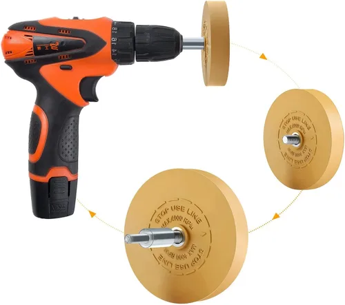 Miniatura 6 de Paquete de 4 Ruedas Eliminadoras de Calcomanías Rueda de Goma para Taladro Elimina Rayas de Automóvil Cintas de Vinilo y Gráficos Kit