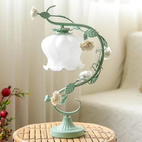 Miniatura 8 de TFCFL Lámpara de Mesa de Flor de Rosa para Dormitorio, Lámpara de Escritorio de Vidrio Manchado Elegante Lámpara de Mesa Enchufable Luz de Mesita
