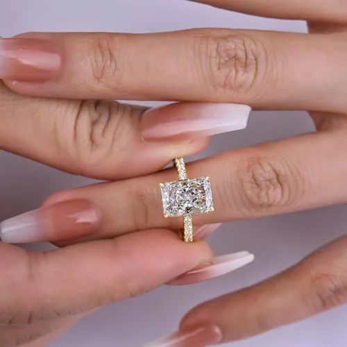 Miniatura 4 de Effinny Anillo de compromiso de corte radiante de 3.57.0 ct para mujer, anillo de compromiso de plata esterlina chapada en oro amarillo