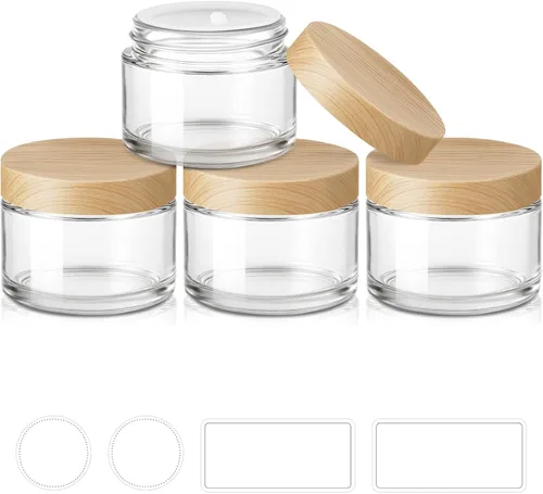 Miniatura 15 de 2 OZ Glass Jars with Lids, 24 Pack Small Glass Containers with Plastic Woodgrain Lids & Inner Liners, Reusable Travel Containers for Creams, Makeup