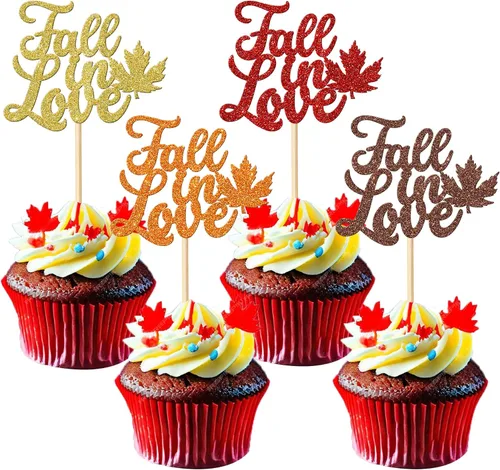 Miniatura 13 de Rsstarxi Paquete de 24 adornos para cupcakes con purpurina con purpurina para dar gracias, decoración de pasteles para el día de Acción de Gracias