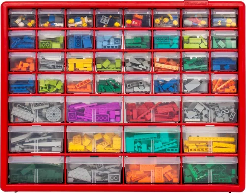 Miniatura 11 de Akro-Mils 10144 - Gabinete con 44 cajones de plástico para organización de garaje, organizador de cuentas, almacenamiento de bloques de Rojo