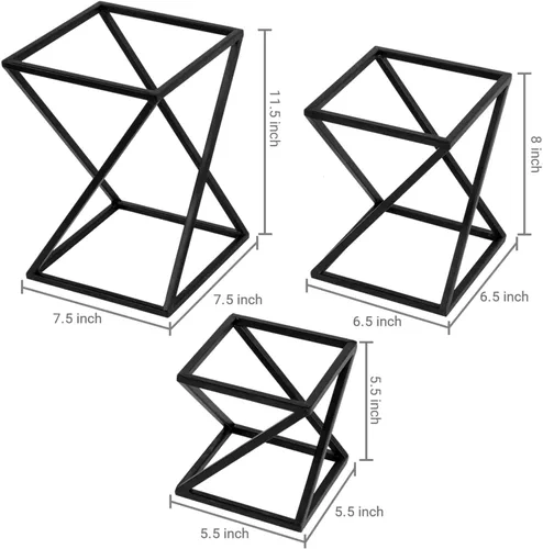 Miniatura 6 de MyGift Estantes para pizza, juego de 3 elevadores de alimentos para mesa de buffet, giratorios, geométricos, mate, de metal, apilables