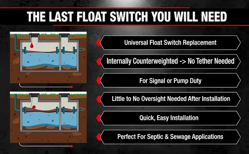 Miniatura 6 de Interruptor flotador resistente "SludgeBoss" para uso con aguas residuales, sólidos suspendidos y líquidos viscosos