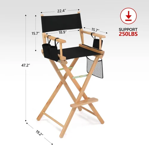 Miniatura 3 de OmySalon Silla de directores extra alta de 31 pulgadas, silla de maquillaje plegable portátil con bolsa de almacenamiento y reposapiés, profesional