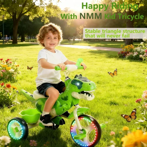 Miniatura 3 de NMM Triciclo de Dinosaurio para Niños Pequeños, Triciclo para Niños con Música, LED, Triciclos para Niños de 3-5 Años, para Ciclista, Rueda Grande