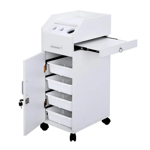 Miniatura 10 de Winado Carrito de almacenamiento de peluquería con ruedas y 3 soportes para secador de pelo, 4 cajones y cerradura y 2 llaves, estación de Negro