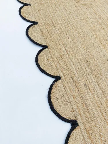 Miniatura 8 de Alfombra festoneada de yute natural, borde negro, 2 x 3 pies