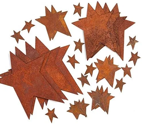 Miniatura 18 de Paquete de 36 recortes de estrella de hojalata oxidada, estrellas de metal oxidadas para manualidades – Primitivo, rústico campestre, manualidades