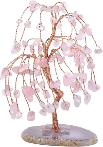 TUMBEELLUWA Árbol de dinero de cristal curativo con rodajas de ágata, pulido de piedras preciosas pulidas, árbol bonsái, Feng Shui, decoración para