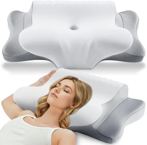 Miniatura 10 de Almohada Cervical para Alivio del Dolor de Cuello - Almohada Ortopédica Ergonómica Refrescante de Doble Cara con Funda de Almohada de Seda de Hielo