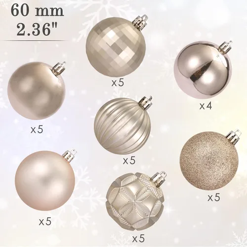 Miniatura 81 de AMS Esferas de Navidad de 2.36 pulgadas/60mm, 34 unidades, adornos grandes, decoraciones para fiestas, inastillables, colgantes festivos para Negro