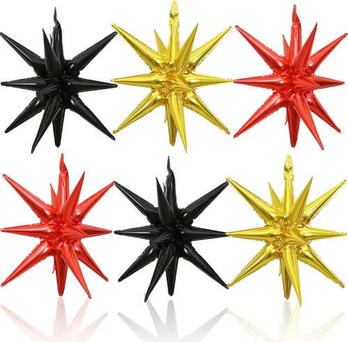 Miniatura 19 de HILAVO 6 unidades de Globos de Estrella Negros y Rojos, 22 Pulgadas, Globos de Aluminio Grandes en Forma de Estrella, Globos de Cono en Punta