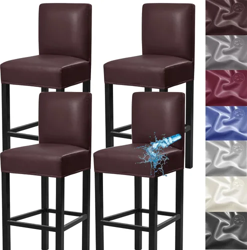 Miniatura 10 de Fundas para taburetes de bar, paquete de 2 fundas elásticas impermeables de poliuretano con respaldo, fundas extraíbles para taburetes de bar