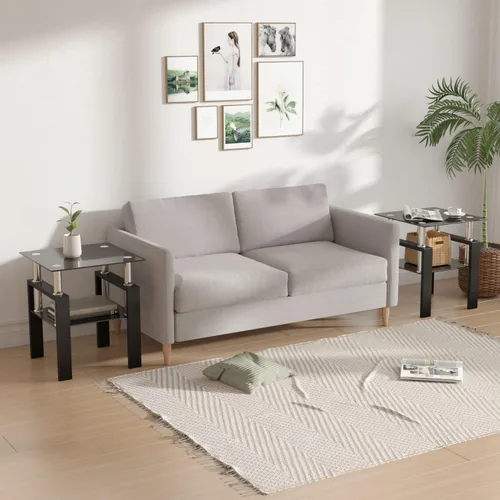 Miniatura 4 de Meihua Mesa auxiliar de vidrio para espacios pequeños, mesa auxiliar cuadrada de vidrio, mesita de noche moderna de 2 niveles con patas de metal
