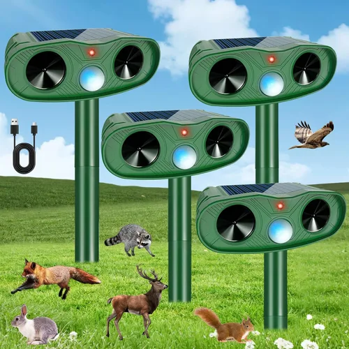 Repelente solar ultrasónico de animales, dispositivos repelentes de ciervos para exteriores, paquete de 4 repelentes de gatos al aire libre con