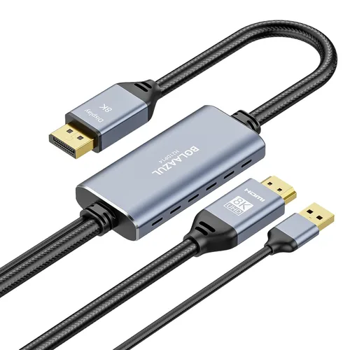 Miniatura 10 de BolAAzuL Cable adaptador HDMI a DisplayPort de 6.6 pies 4K 60Hz, entrada HDMI macho alimentada por USB a salida macho DP para Xbox Series X, PS5