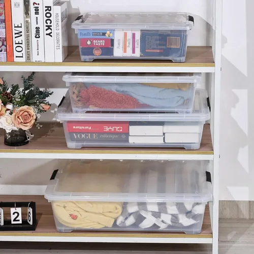 Miniatura 5 de Xyskin Paquete de 4 contenedores organizadores con ruedas para debajo de la cama con tapas de cierre, 25 cuartos de galón de plástico debajo