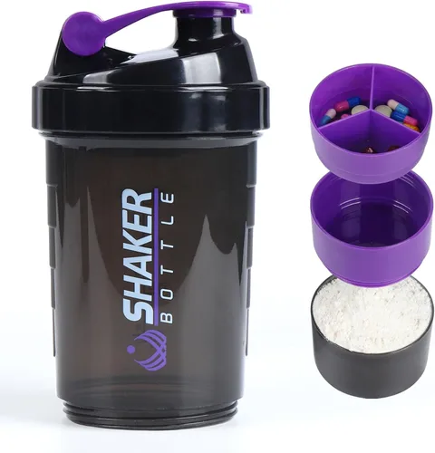 Botella agitadora de proteínas, botella de agua deportiva, botella a prueba de fugas para mezclador de proteínas, antideslizante de 3 capas de 3