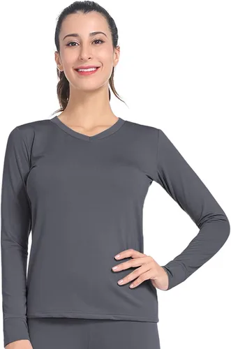 Miniatura 48 de MANCYFIT Tops térmicos para mujer, camisa con forro polar, manga larga, capa base, cuello en V