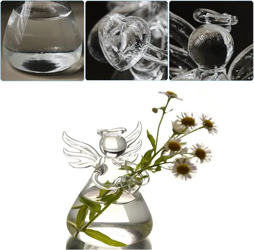Miniatura 6 de Jarrones de cristal con diseño de ángel para plantas y terrarios, florero colgante para decoración de boda, adornos de jardín, maceta colgante