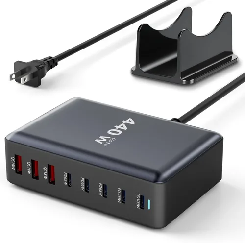 Miniatura 11 de 320W Carga Rápida Bloque de Cargador USB C de 8 Puertos, Estación de Carga USB Multi-Dispositivo Cargador de Pared de Escritorio con Tecnología GaN