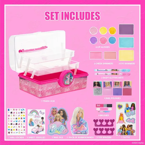 Miniatura 2 de Set de cosméticos Barbie para niñas, incluye maquillaje de uñas, labios, ojos y mejillas, juego de belleza seguro y no tóxico de Townley Girl