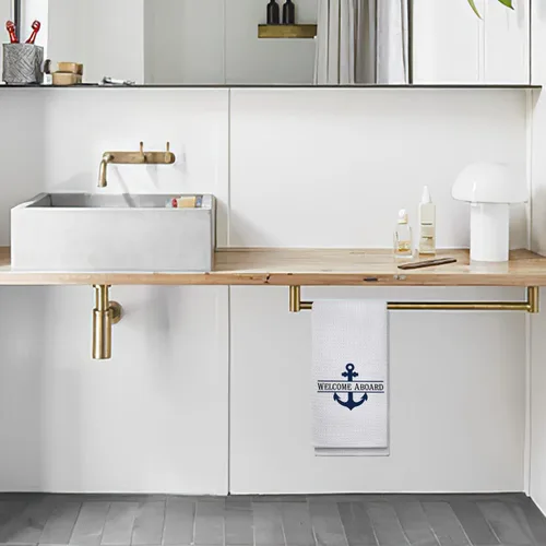 Miniatura 4 de OHSUL Toallas de playa altamente absorbentes con ancla de barco, toallas de cocina, toallas de baño, toallas de mano de anclaje azul marino