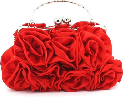 Miniatura 10 de Bolso de mano de noche para mujer, diseño floral, de satén, bolsos pequeños con correa desmontable, para bodas, fiestas, bailes de graduación