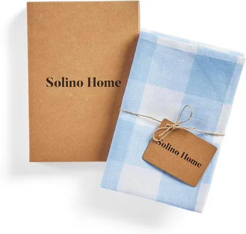 Miniatura 4 de Solino Home Blue Bell Linen - Juego de 2 paños de cocina de lino 100% puro a cuadros de 16.5 x 26.5 pulgadas con lazo para colgar, paño de cocina