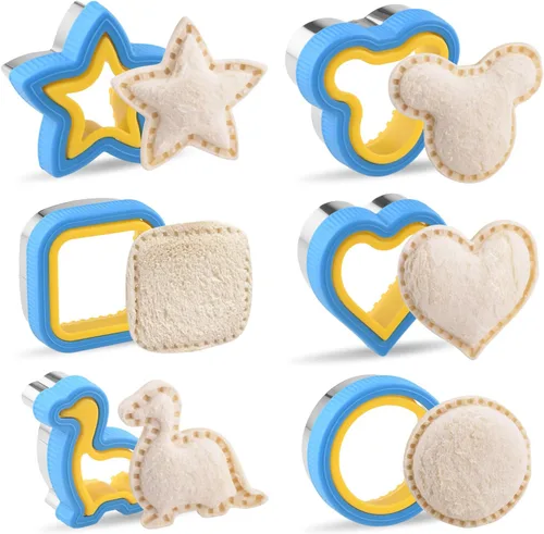 Juego de 6 piezas de cortador y sellador de sándwiches para niños, sándwiches sin incrustaciones de diferentes formas para la familia, cortador de