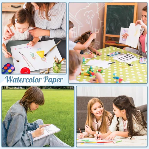 Miniatura 7 de 35 hojas de papel de acuarela de 9 x 12 pulgadas, 140 lb/300 GSM, papel de color de agua de prensa en frío, encuadernado en espiral, cuaderno