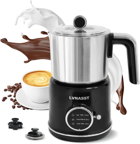 Espumador de Leche Calentador 3 en 1 Vaporizador de Leche Eléctrico de Acero Inoxidable Hacedor de Espuma, 12oz Espumado Caliente y Frío, Espuma