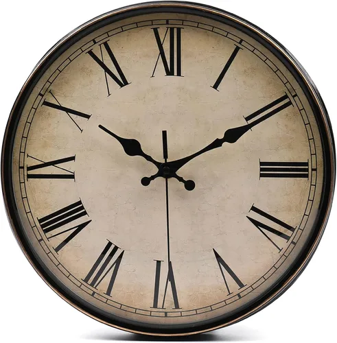 Yesland Reloj de pared de 11 pulgadas, silencioso, sin tictac, diseño retro de cuarzo de calidad con números romanos, fácil de leer para el hogar,