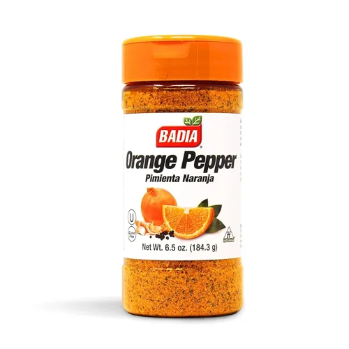 Badia Condimento de pimienta naranja, 6.5 onzas, pimienta, ajo y cebolla, mezcla de cítricos picantes para pollo, mariscos y verduras