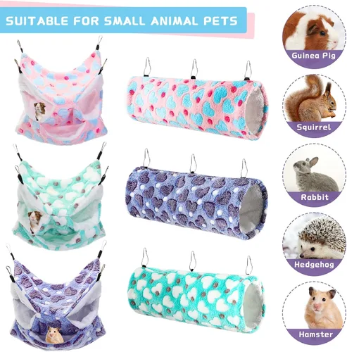 Miniatura 5 de Sweetude Juego de 6 hamacas para ratas, túnel colgante de hurón, hamacas de conejillo de indias de 3 niveles, cama de chinchilla suave para Lovely