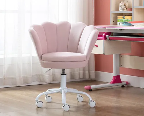Miniatura 7 de chairus Bonita silla de escritorio para niños, de terciopelo, para sala de estar, silla tapizada para adolescentes con respaldo de concha, silla
